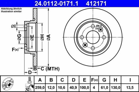 Диск тормозной (передний) Renault Logan 04-/Twingo 96-/Smart 14- (259x12) (с покр.) (полный)