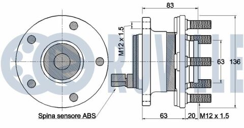 RUVILLE FORD Підшипник задньої маточини з датчиком ABS Focus 11-