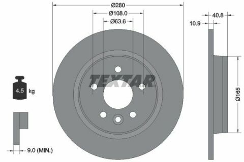 Диск тормозной (задний) Ford C-max/Focus II/Volvo C30/C70/S40/V50 04-12/V40 12-(280x10.9) PRO