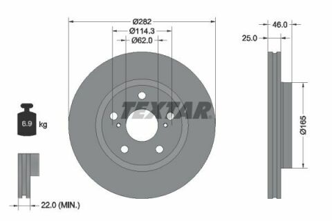 Диск тормозной (передний) Toyota Corolla 18-(282x25) PRO