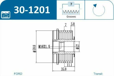 Шків генератора Ford Transit 2.4 TDCi 00-06