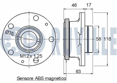 RUVILLE FIAT Подшипник задней ступицы с датчиком ABS Alfa Romeo 156 97-