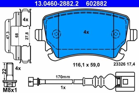 Колодки тормозные (задние) VW T5 03-15/T6 15- (Lucas/TRW) (+датчик)