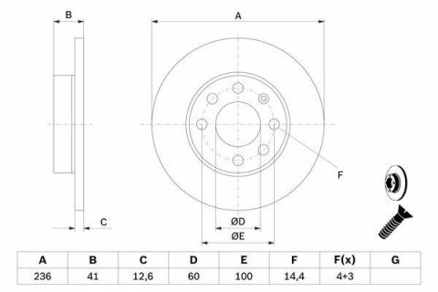 Диск тормозной (передний) Opel Astra F 91-05/Corsa A/B 82-00/Kadett E 79-93 (236x12.6)