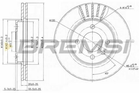 Тормозной диск перед. Caddy II 10.96/Golf III/Passat B3/B4 (вент) (256x20)