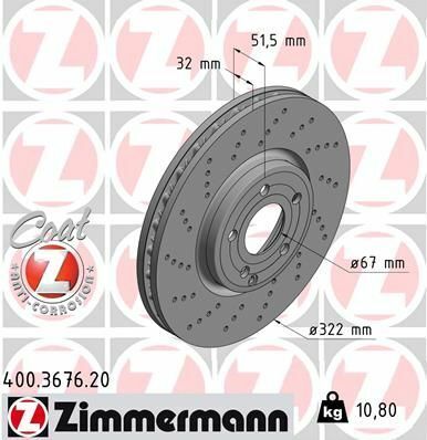 Диск тормозной (передний) MB CLS (C218) 11-(322x32) (с вентиляцией) (с отверстиями) (с покрытием)