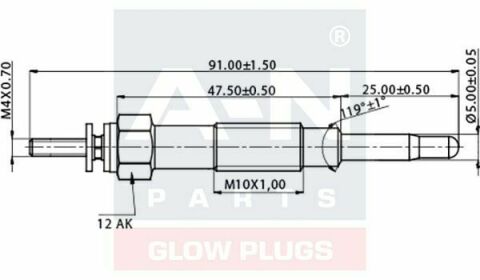 Свічка розжарювання (подвійна спіраль) 6.5V Sunny, Pulsar 1.7D 82- NISSAN