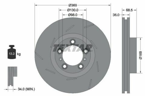 Диск тормозной (передний) Porsche Panamera 09-16 (L) (360x36) PRO+ (заменено 92213905)