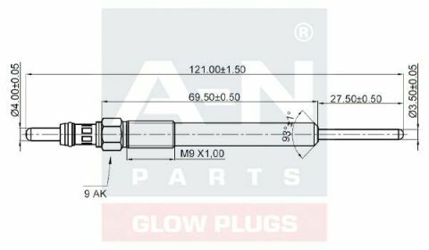 Свічка розжарювання (подвійна спіраль) 4.3V Doblo,Panda,Opel Astra J,Combo,Citroen,Peugeot 1.3HDI FIAT