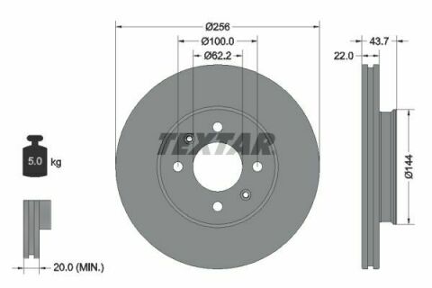 Диск тормозной (передний) Kia Rio IV 17-/Hyundai i20 14-(256x22) PRO