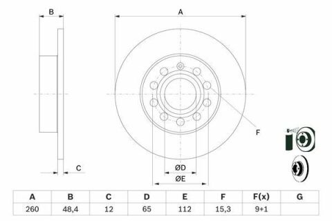 Диск тормозной (задний) Audi A3/Skoda Octavia/VW Caddy/Golf/Touran 03-15 (260х12)