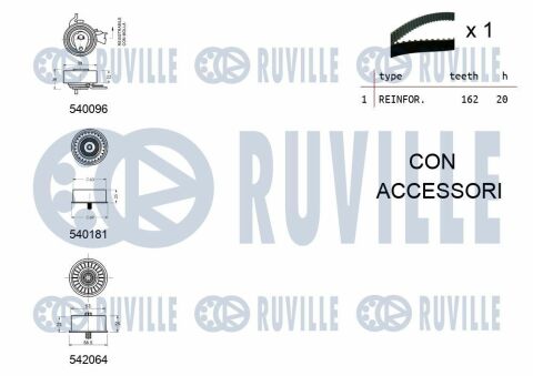 RUVILLE К-кт. ГРМ (ремень+3шт.ролика+крепление) OPEL  Astra G/H 1.8 , CHEVROLET Lacetti 1.8