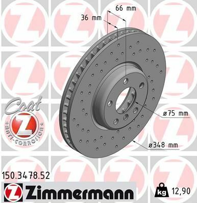 Диск тормозной (передний) BMW 5 (F10)/ 7 (F01/F0/F03/F04) 09- (L) (348x36) (с отверстием) (вент.)