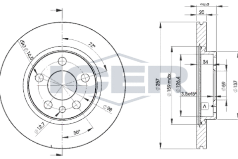 Диск тормозной (передний) Citroen Jumpy/Fiat Scudo/Peugeot Expert/806 95-06 (257x20) (с покр) (вент)