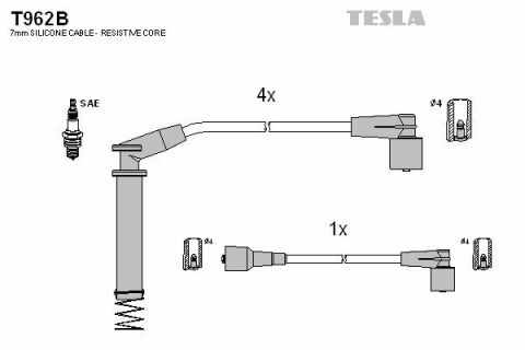 Кабель зажигания к-кт TESLA Opel Kadet, Astra, Corsa 86-98 1,2