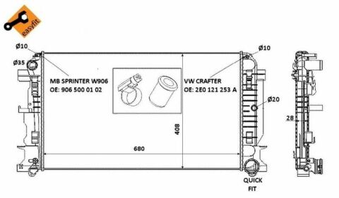 Радиатор охлаждения MB Sprinter/VW Crafter 06- (+AC/-AC)