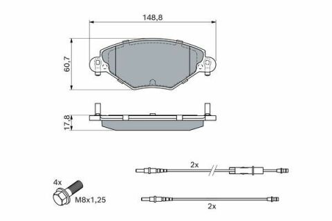 Тормозные колодки (передние) Citroen C5 01- (Bosch) (с датчиком)