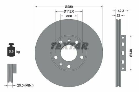 Диск тормозной (задний) Audi A8 02-10/VW Phaeton 02-16 (280x22) PRO