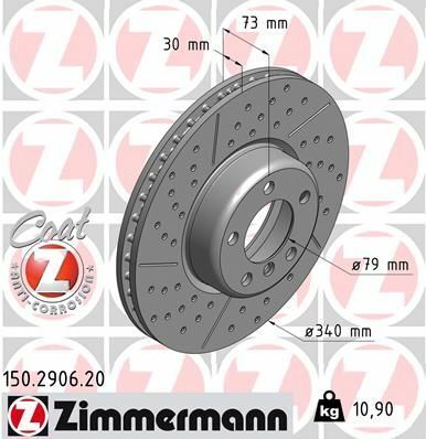 Диск тормозной (передний) BMW 1 (F20/F21)/3 (F30/F80) (340x30) (с покрытием) (с прорезью)