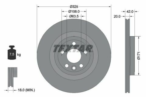 Диск тормозной (задний) Land Rover Discovery Sport 14-/ Range Rover Velar 17- (325x20) PRO+