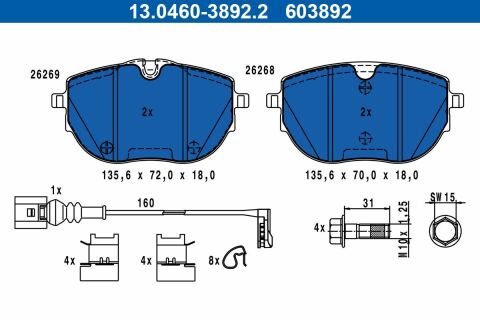 Колодки тормозные (передние) VW T6 15- (с датчиком) Колодки тормозные (передние) VW T6 15- (с датчиком)