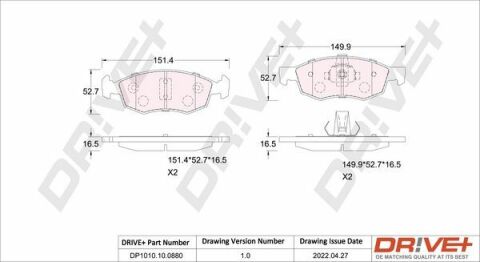 DP1010.10.0880 Drive+ - Гальмівні колодки до дисків