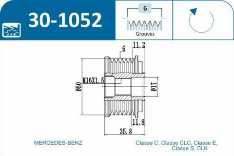 Шкив генератора MB C/E/S-class 220CDI-320CDI 01-, 6PK