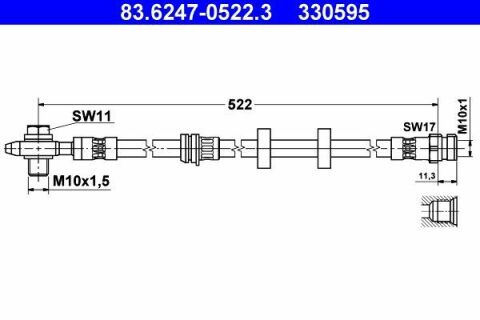 Шланг гальмівний (передній) VW Polo/Skoda Fabia I/II/Roomster/Seat Ibiza 99-15 (L=522mm)