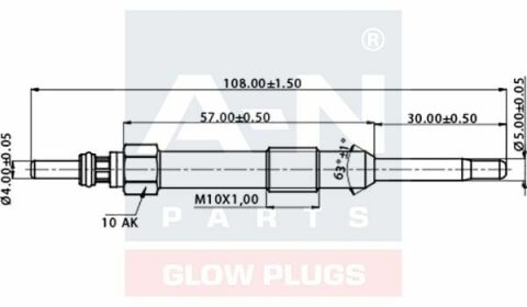 Свеча накаливания (двойная спираль) 11V L=108mm 1,9JTD: Doblo, Punto, Croma, Suzuki FIAT