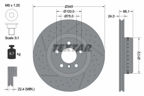 Диск гальмівний (задній) BMW 3 (F30/F80) 12-18 (345x24) PRO+ B38/B47/B48/N20/N47