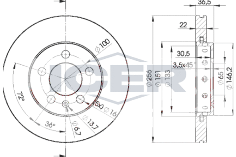 Диск тормозной (передний) Skoda Fabia/Octavia 98-15/VW Golf 97-07/Polo 01- (256x22)(с покр)(вент)