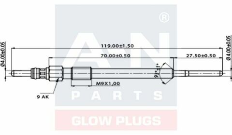 Свеча накаливания (двойная спираль) 4.4V Doblo,Panda,Opel Astra J,Combo,Citroen,Peugeot 1.3HDI FIAT