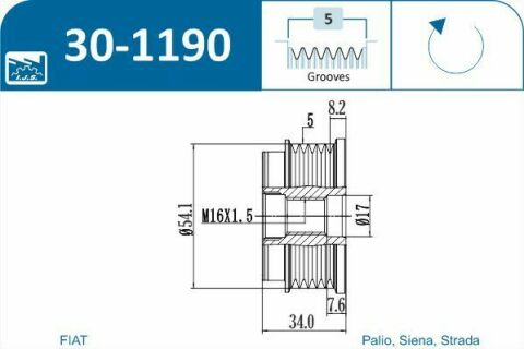 Шкив генератора Opel Combo 1.4 16v 05-