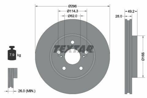 Диск тормозной (передний) Toyota Camry/Previa 00-06 (296x28)