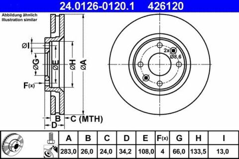 Диск тормозной (передний) Citroen Berlingo/С3/С4/С5/Peugeot 207/308 02- (283x26) (с покр.) (вент.)