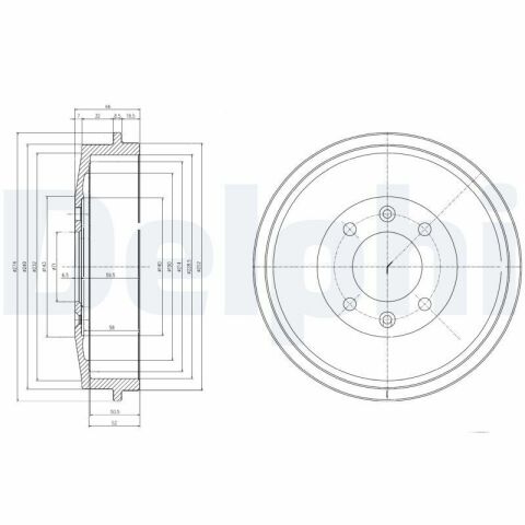 DELPHI Тормозной барабан задний CITROEN BERLINGO, C15, XSARA, XSARA PICASSO, ZX PEUGEOT 305, 305 I, 305 II, 306, 405 I, 405 II, 406, PARTNER, PARTNER TEPEE, PARTNERSPACE 1.1-Electric 10.77-