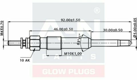 Свічка розжарювання (подвійна спіраль) 11V L=92.5mm 1,5/1,9d Berlingo PEUGEOT ROVER CITROEN