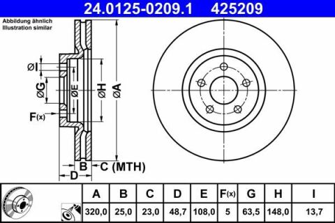 Диск тормозной (передний) Ford Focus/Kuga II 07-/Connect 13-(320x25) (с покрытием) (вентилированный)