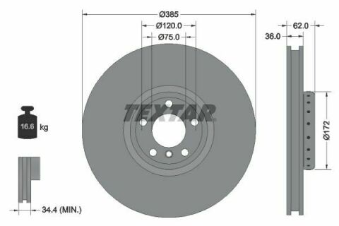 Диск тормозной (передний) BMW X5/X6 06- (385x36) (R) PRO+