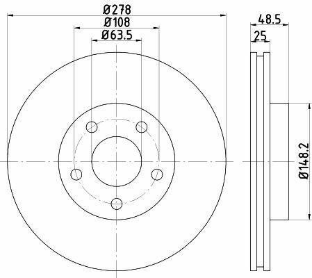 HELLA FORD Диск тормозной передн. Focus, Focus C-Max 03- 1.6/1.8 03-