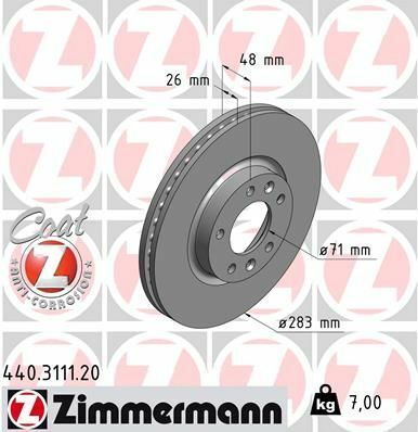 Диск тормозной (передний) Peugeot 407 04-10/Opel Combo 18-/508 10-18 (283x26) (с покр.) (вентилированный)