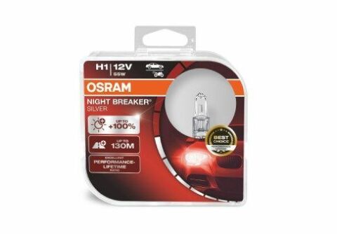 Лампа галогенна H1 12V 55W OSRAM Night Breaker Silver +100% (2шт)