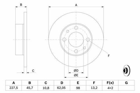 Диск тормозной передний FIAT Uno, Regata, Ritmo SEAT Ibiza (227*10,8)