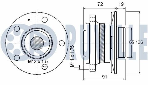 Підшипник задньої маточини без abs s70 01-, s80 99-.