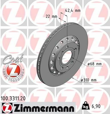 Диск тормозной (задний) Audi A8/VW Phaeton 03-16 (310x22) (с покрытием) (вентилированный)