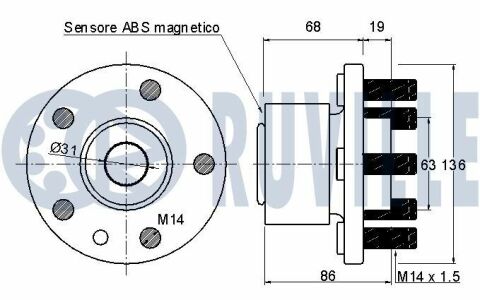 RUVILLE FORD Підшипник маточини передн.Galaxy,LandRover Freelander 06-