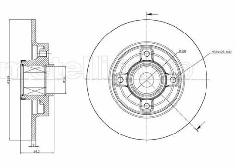 Диск тормозной (задний) Citroen C3 09-/C4/Peugeot 307/207 04-/208 12-(249х9)(полный)(с подшипником)