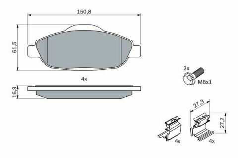 Колодки гальмівні (передні) Peugeot 308/CC/SW/3008 07- (Bosch) Q+