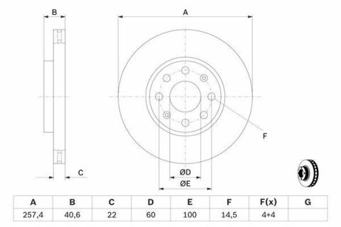 Диск тормозной Fiat Punto 08-/Opel Corsa D/E 06- (257x22) (вентилированный)