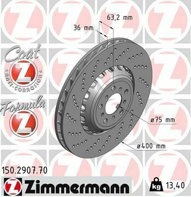 Диск тормозной (передний) BMW 5 (F10)/6 (F12/F13) 10- (400x36) (L) (с покрытием) (с отверстиями) (вент)